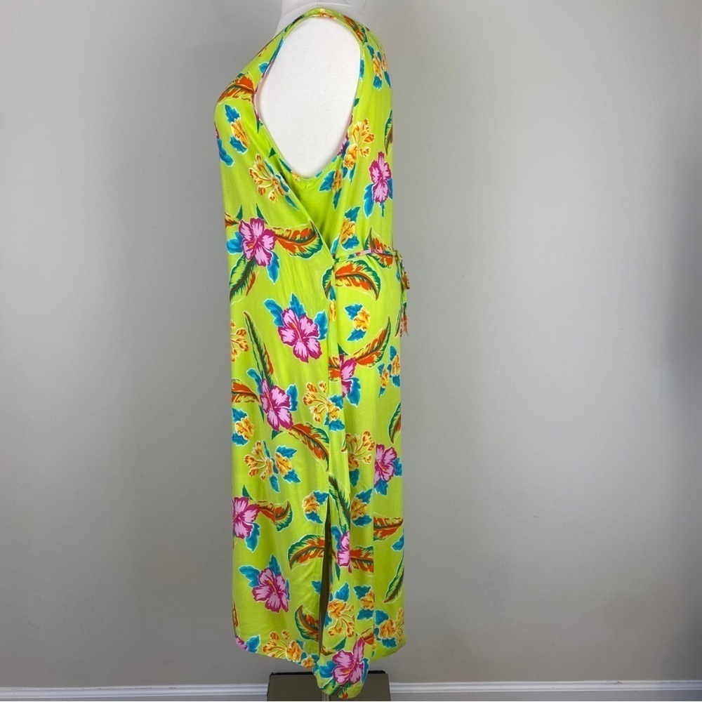 Jane Ashley Vtg Tropical Floral Maxi Shift Dress Sleeveless Lime Green 3X - Picture 4 of 14